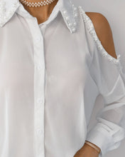 Load image into Gallery viewer, Cold Shoulder Beaded Button Design Top