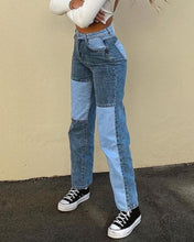 Load image into Gallery viewer, Hip-hop Color Block High Waist Jean Pants
