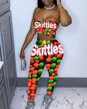 Load image into Gallery viewer, Letter Cartoon Print Crop Top & High Waist Pants Set