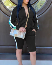 Load image into Gallery viewer, Striped Long Sleeve Loose Coats Sporty Suit Sets